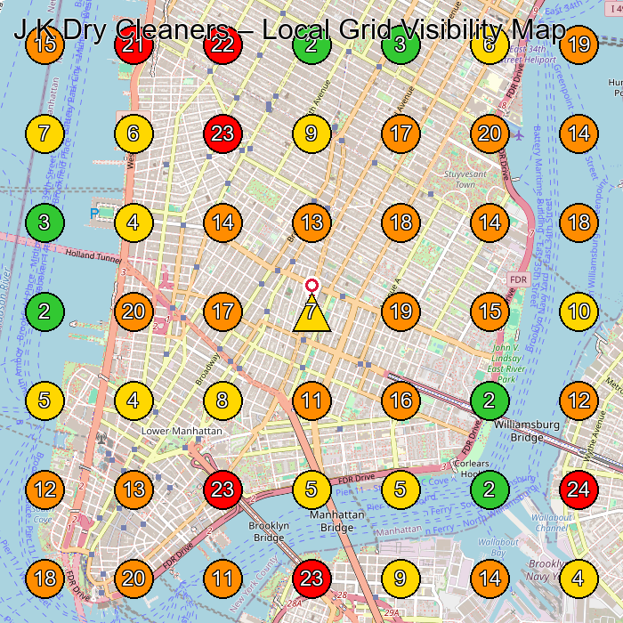 J K Dry Cleaners Dry Cleaner GeoGrid ranking map for New York NY